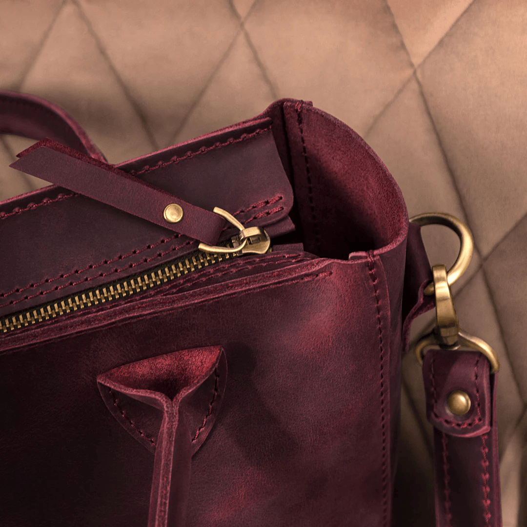 Personalized Leather Custom Work Laptop Tote Bag - Burgundy