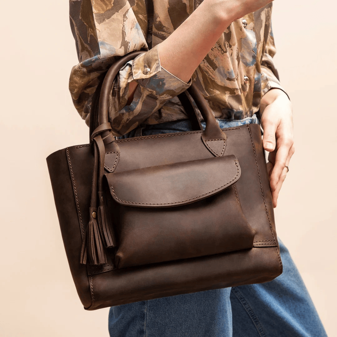 Personalized Leather Custom Work Laptop Tote Bag - Brown