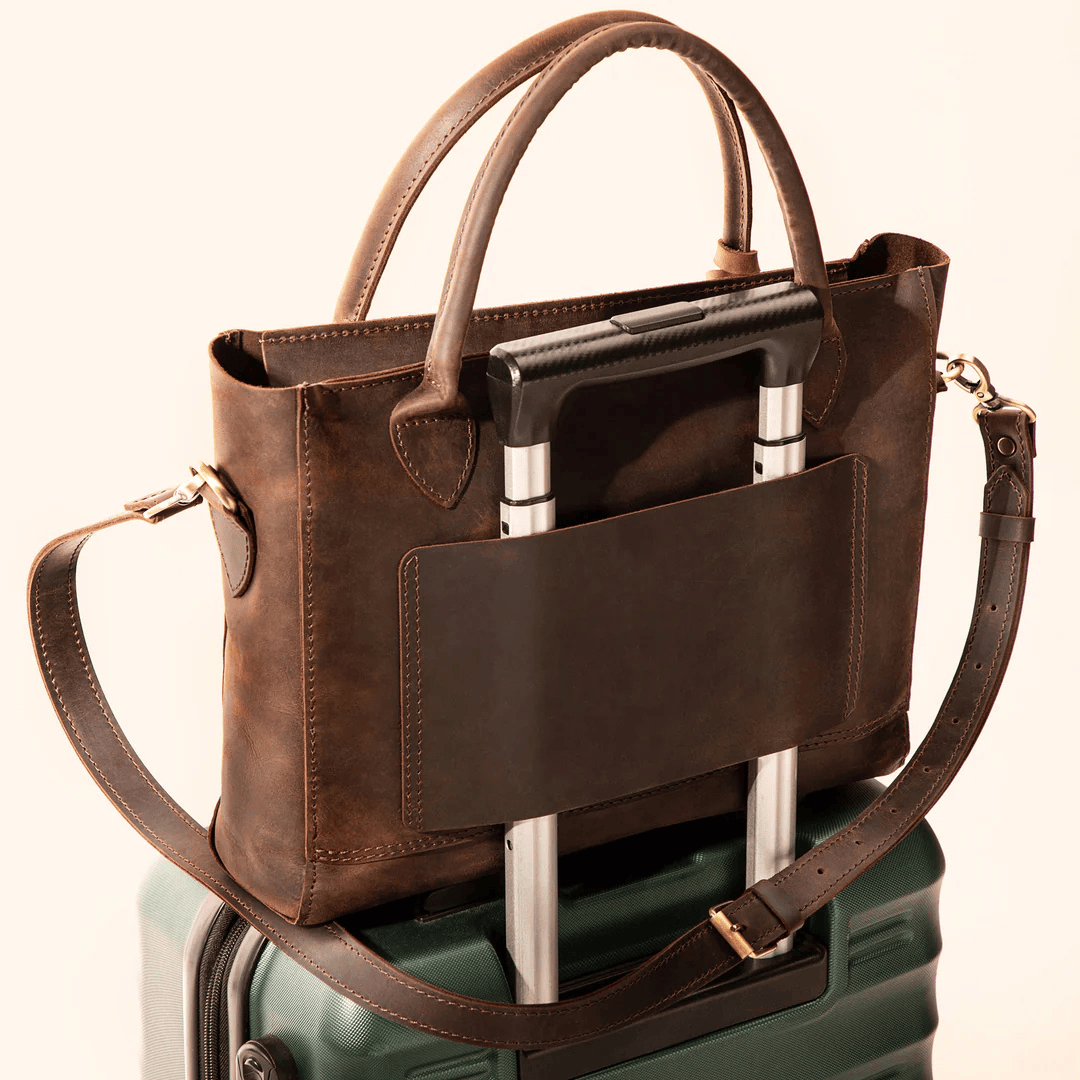 Personalized Leather Custom Work Laptop Tote Bag - Brown