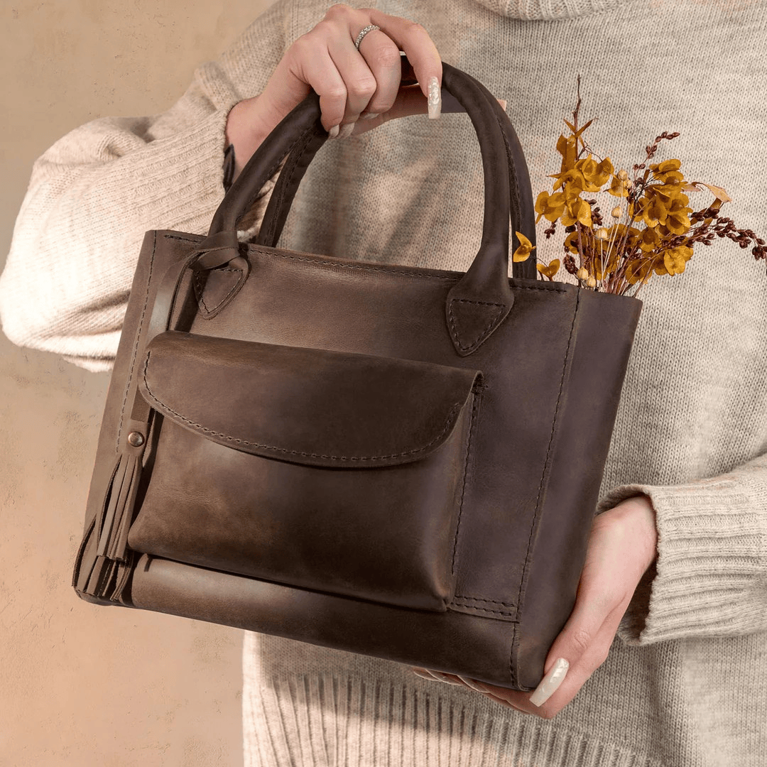 Personalized Leather Custom Work Laptop Tote Bag - Brown