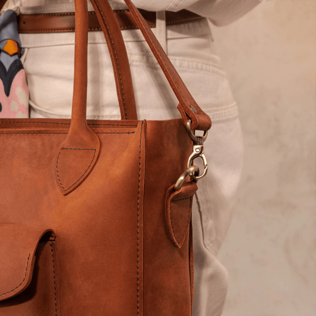 Personalized Leather Custom Work Laptop Tote Bag - Copper