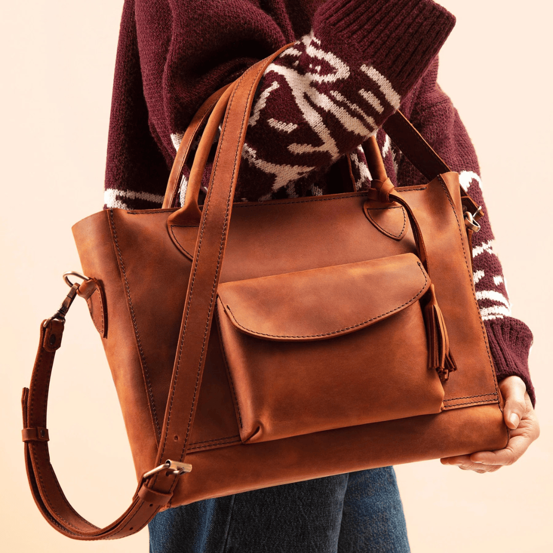 Personalized Leather Custom Work Laptop Tote Bag - Copper