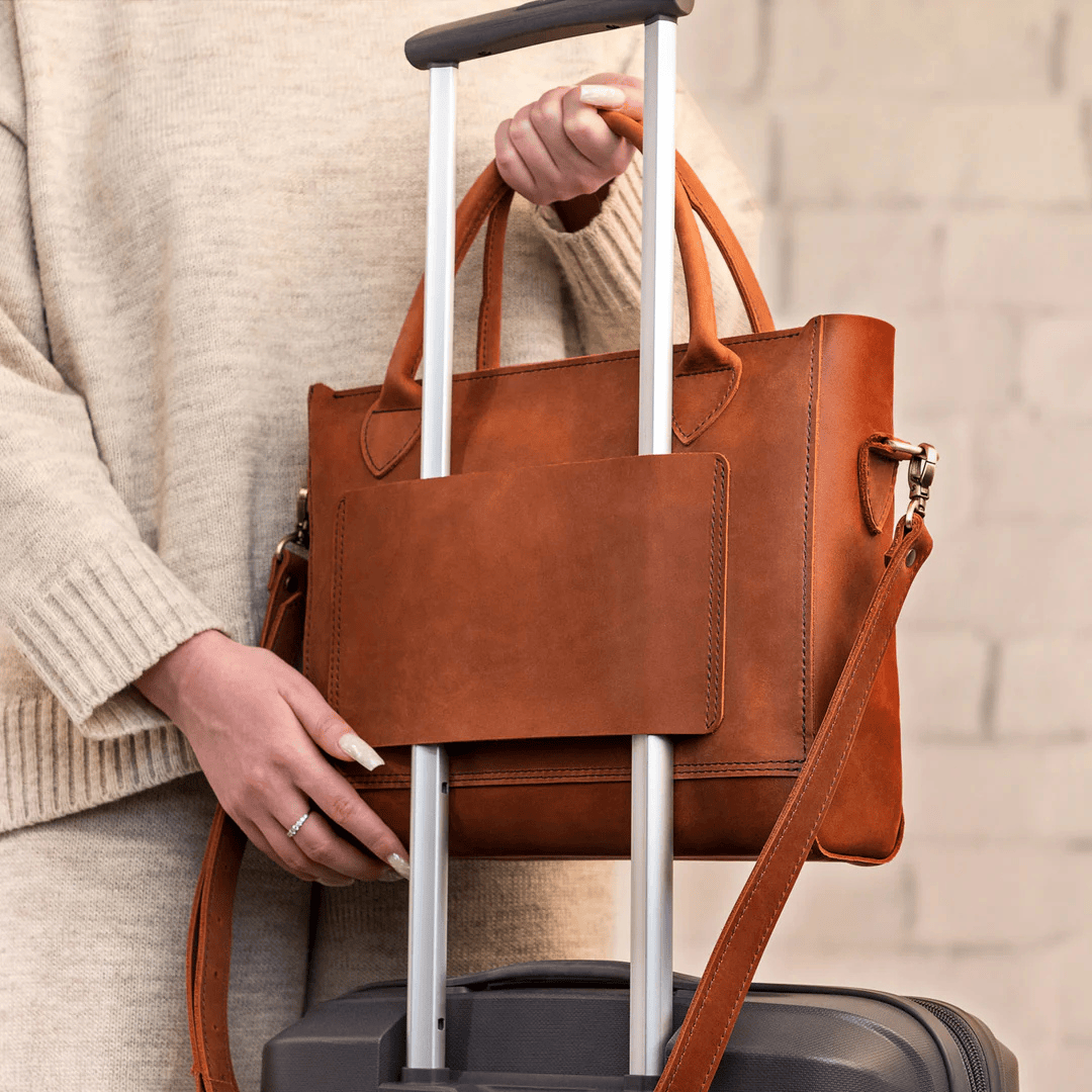 Personalized Leather Custom Work Laptop Tote Bag - Copper