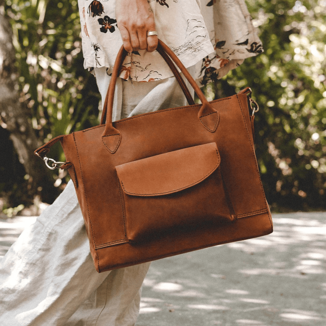 Personalized Leather Custom Work Laptop Tote Bag - Copper