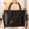 Personalized Leather Custom Work Laptop Tote Bag - Black