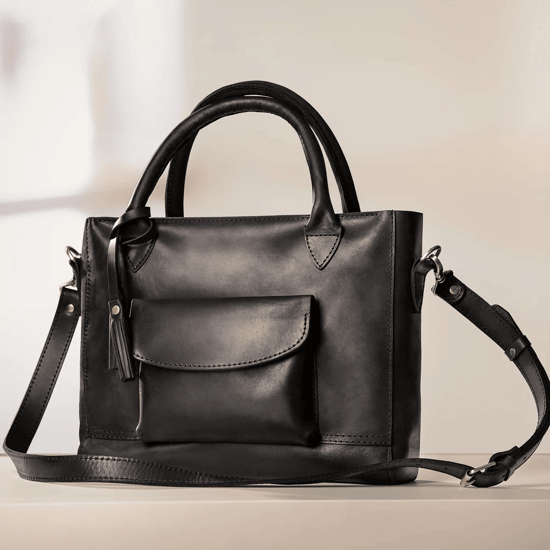 Personalized Leather Custom Work Laptop Tote Bag - Black
