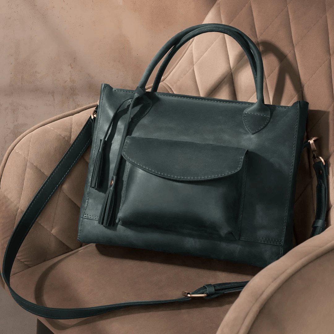 Personalized Leather Custom Work Laptop Tote Bag - Green
