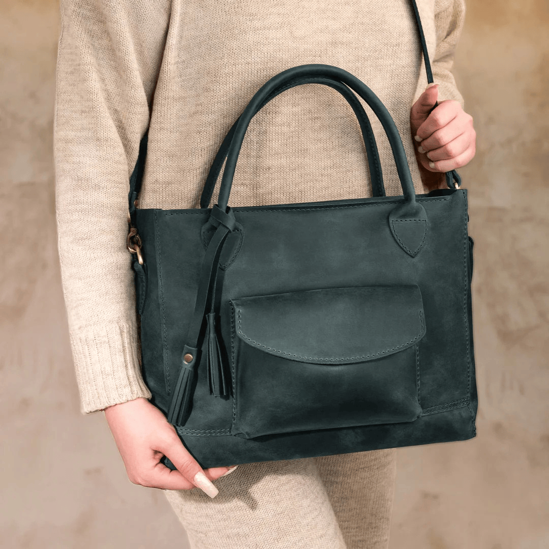 Personalized Leather Custom Work Laptop Tote Bag - Green