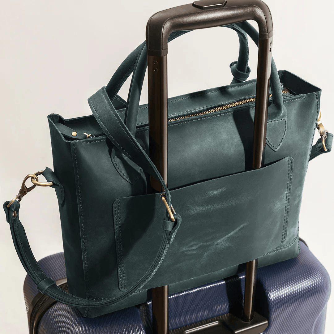 Personalized Leather Custom Work Laptop Tote Bag - Green