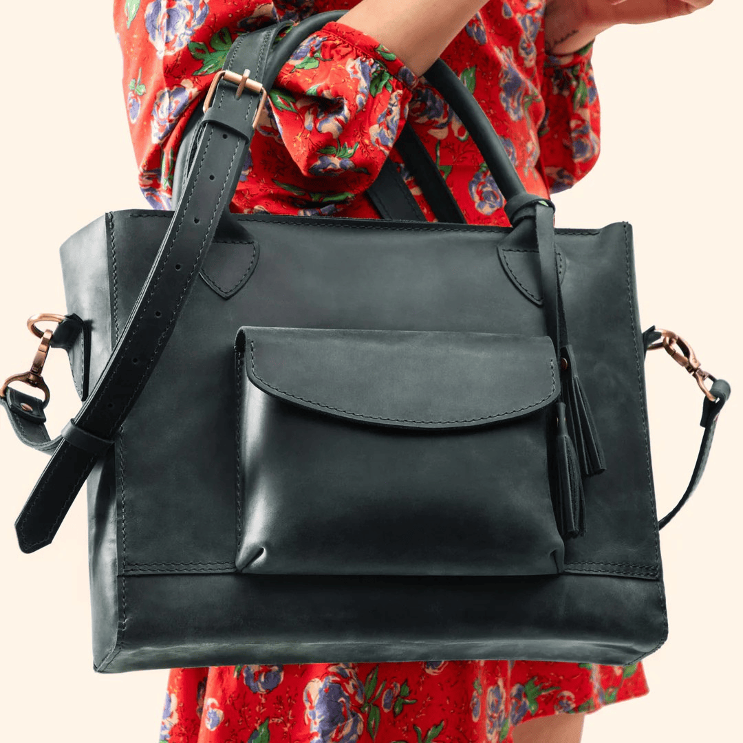 Personalized Leather Custom Work Laptop Tote Bag - Green