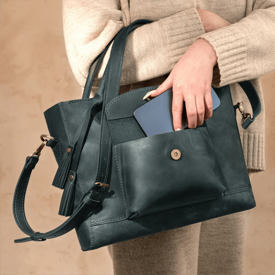 Personalized Leather Custom Work Laptop Tote Bag - Green