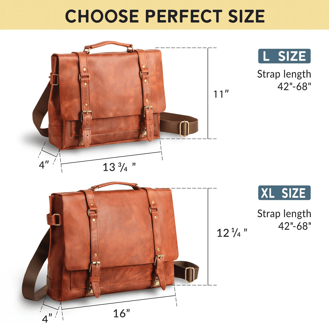 Personalized Full Grain Leather Bag Briefcase Crossbody - Black