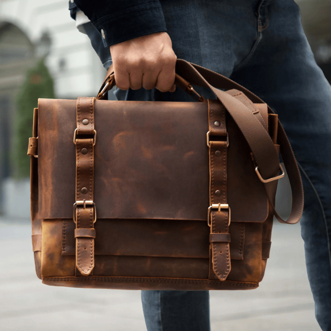 Personalized Full Grain Leather Bag Briefcase Crossbody - Dakota