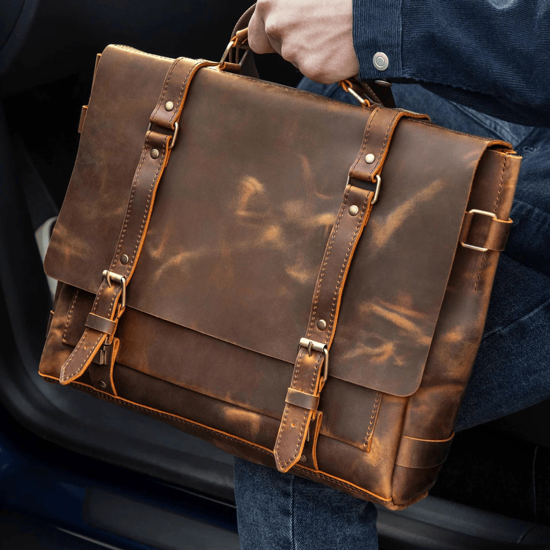 Personalized Full Grain Leather Bag Briefcase Crossbody - Dakota