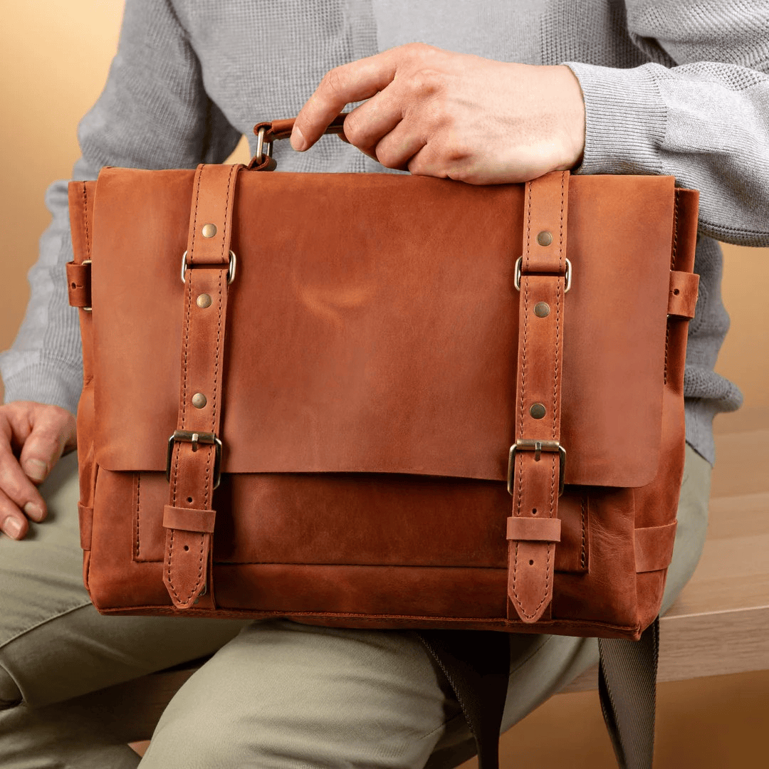 Personalized Full Grain Leather Bag Briefcase Crossbody - Copper