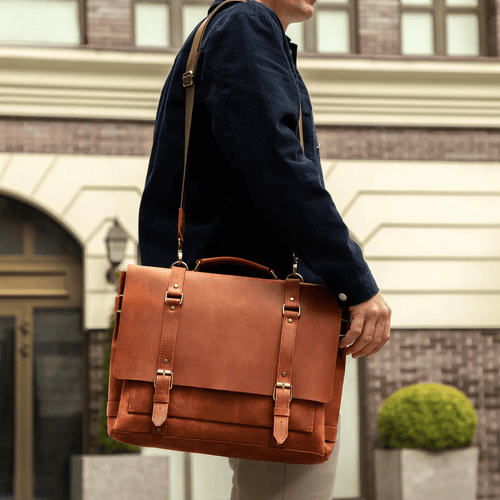 Personalized Full Grain Leather Bag Briefcase Crossbody - Copper
