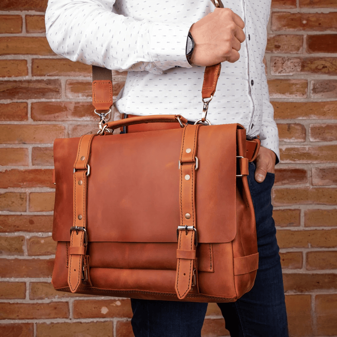 Personalized Full Grain Leather Bag Briefcase Crossbody - Copper