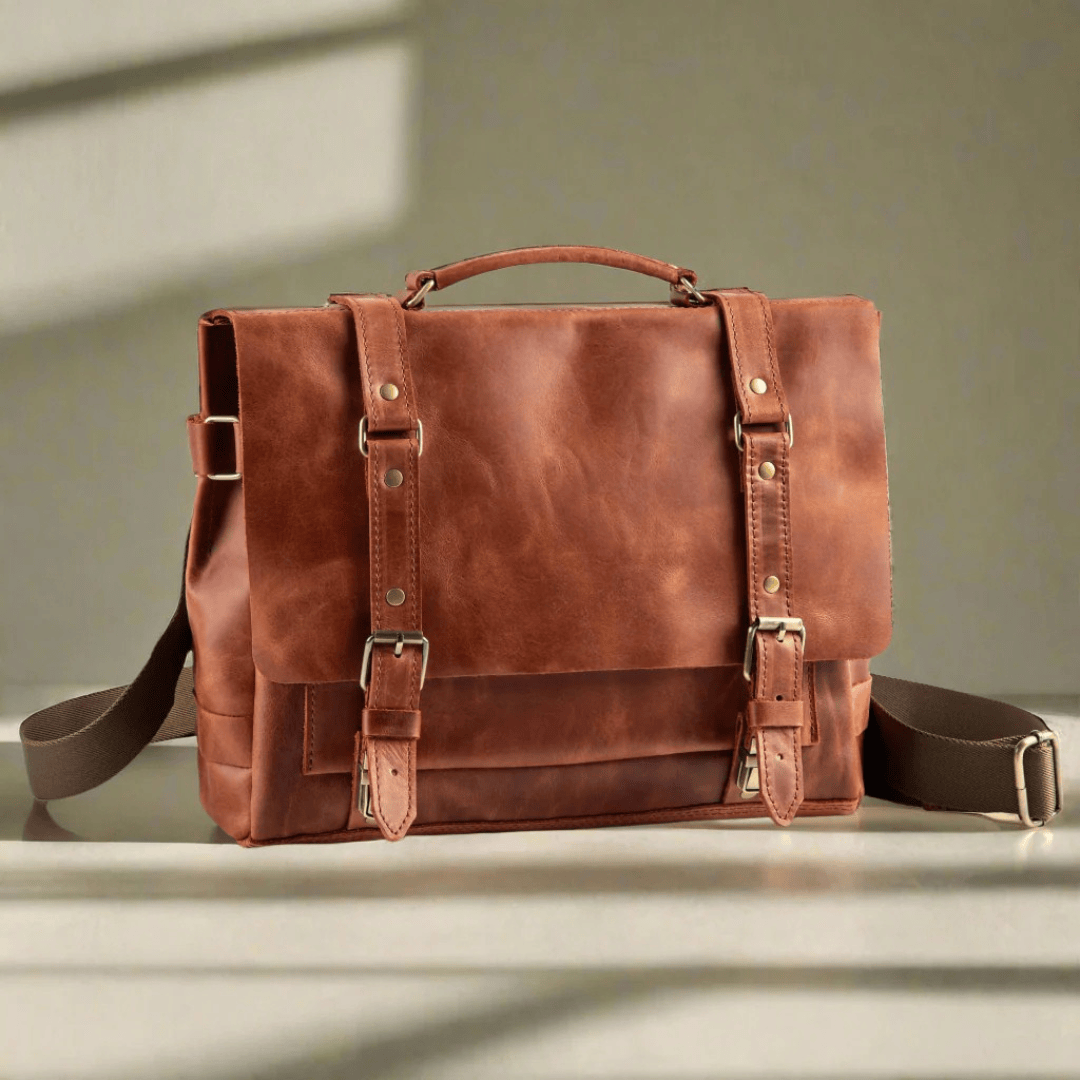 Personalized Full Grain Leather Bag Briefcase Crossbody - Copper