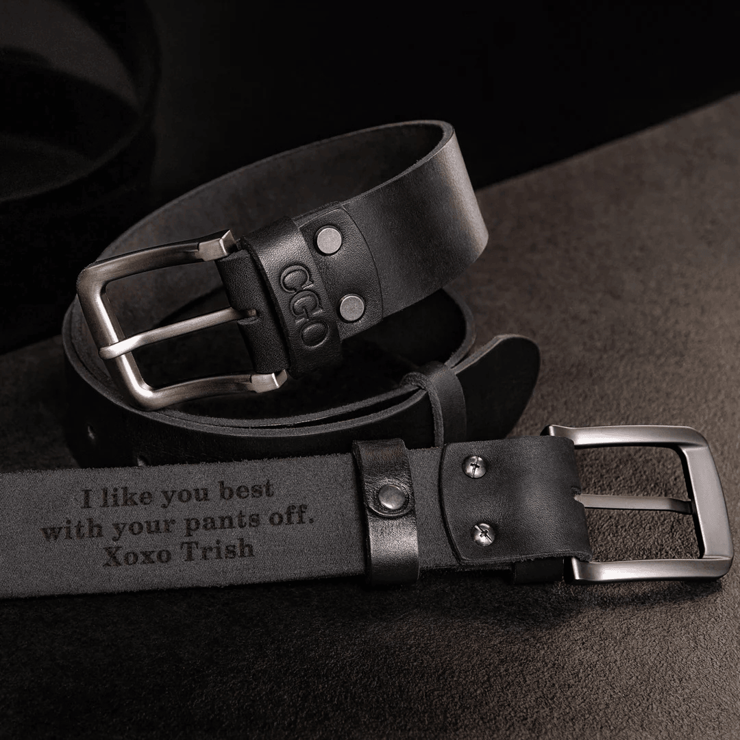 Personalized Engraved Men Luxury Genuine Leather Belt - Black