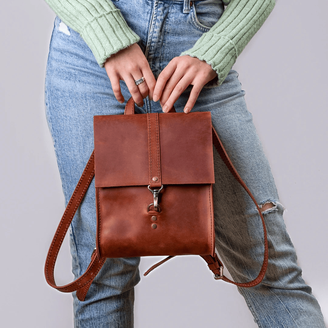 Personalized Top Grain Genuine Leather Backpack Travel Bag - Copper