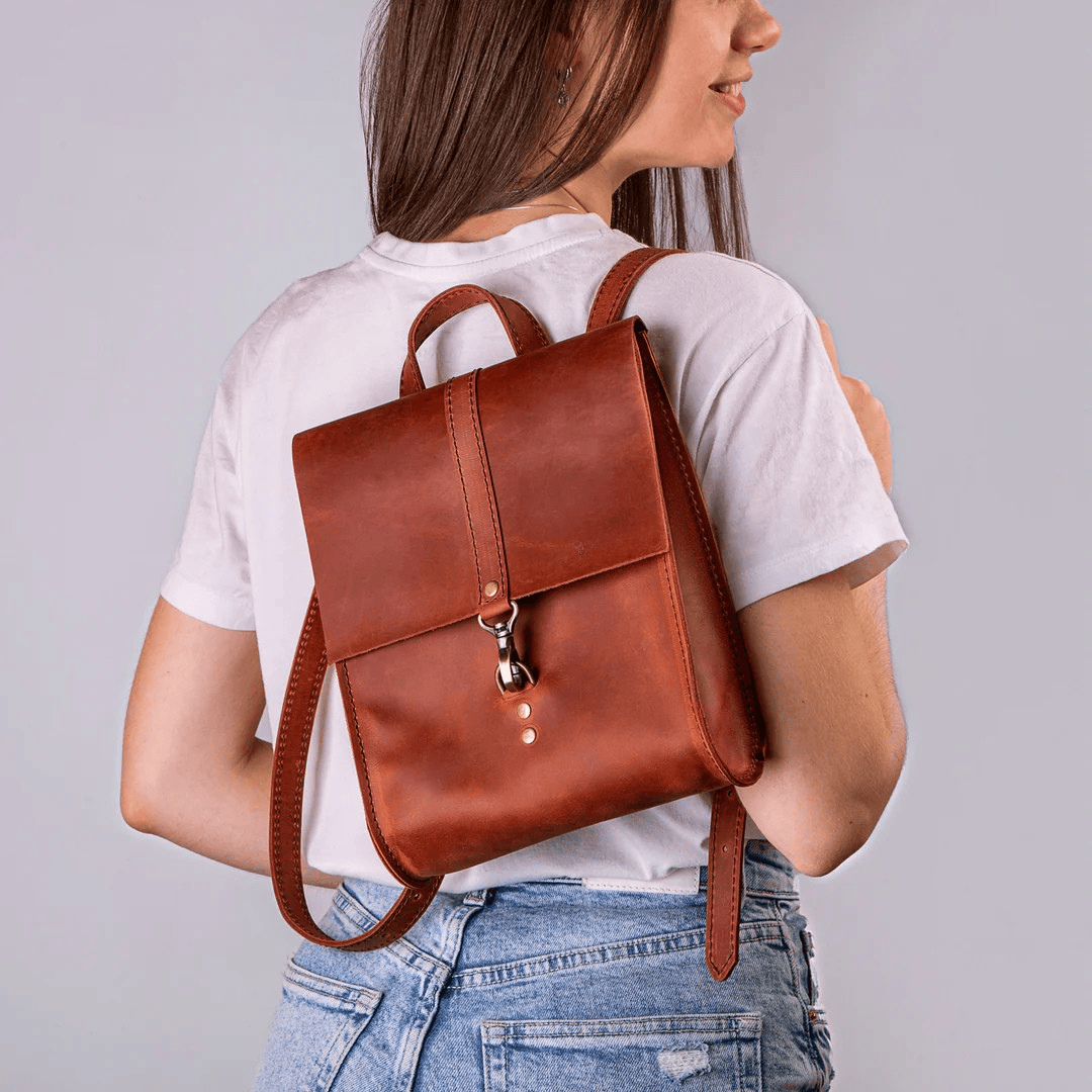 Personalized Top Grain Genuine Leather Backpack Travel Bag - Copper