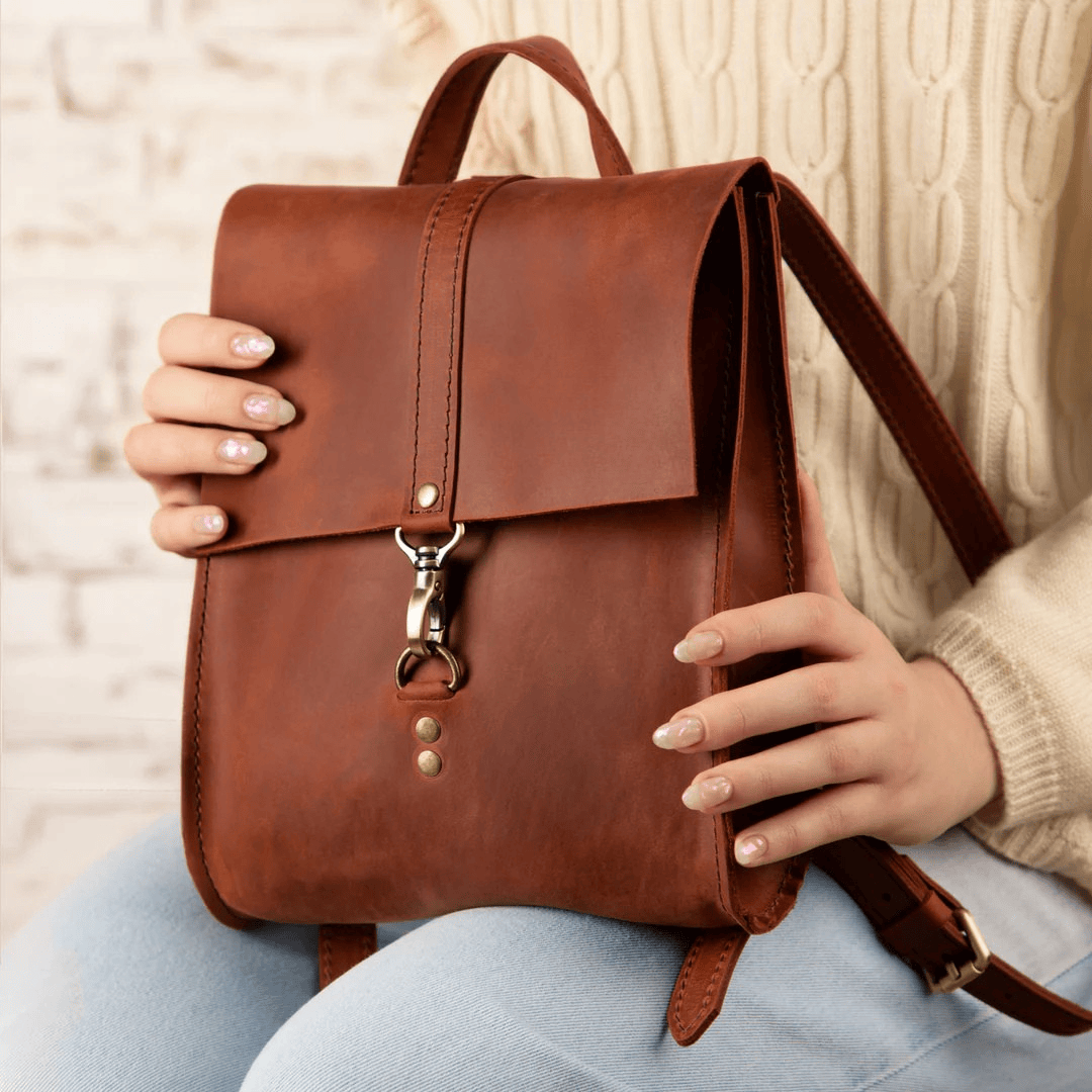 Personalized Top Grain Genuine Leather Backpack Travel Bag - Copper