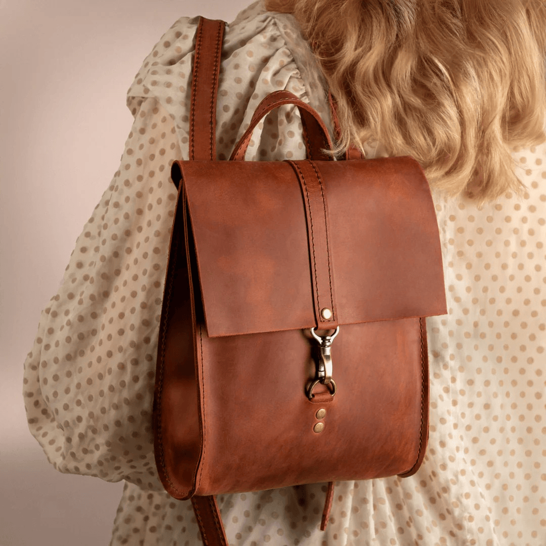 Personalized Top Grain Genuine Leather Backpack Travel Bag - Copper