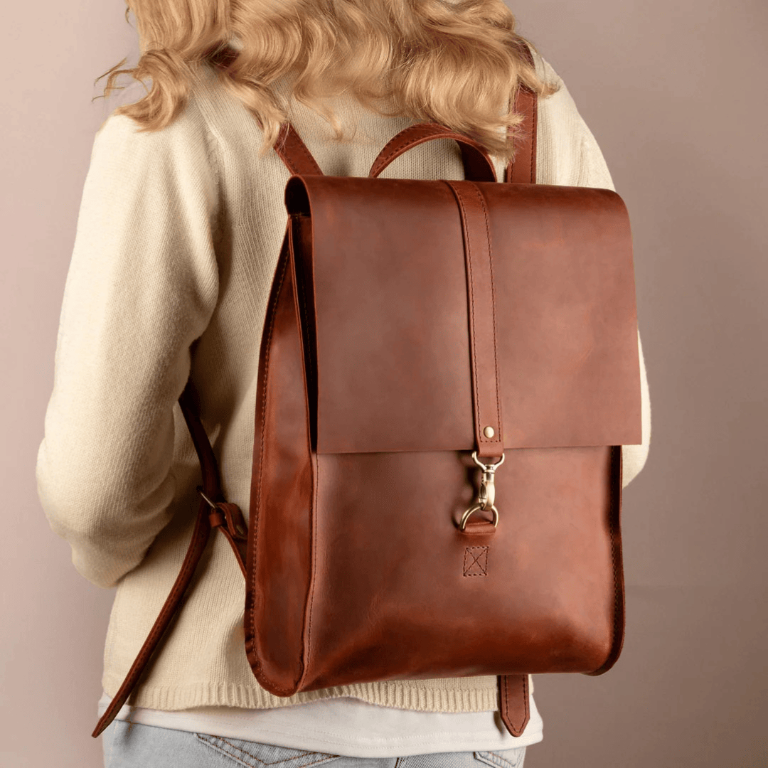 Personalized Top Grain Genuine Leather Backpack Travel Bag - Copper