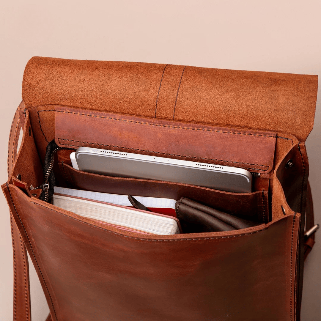 Personalized Top Grain Genuine Leather Backpack Travel Bag - Copper