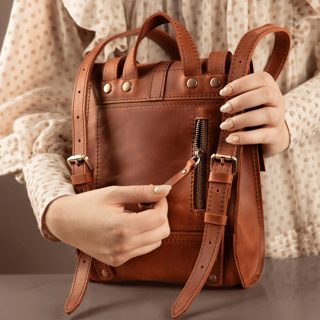 Personalized Top Grain Genuine Leather Backpack Travel Bag - Copper