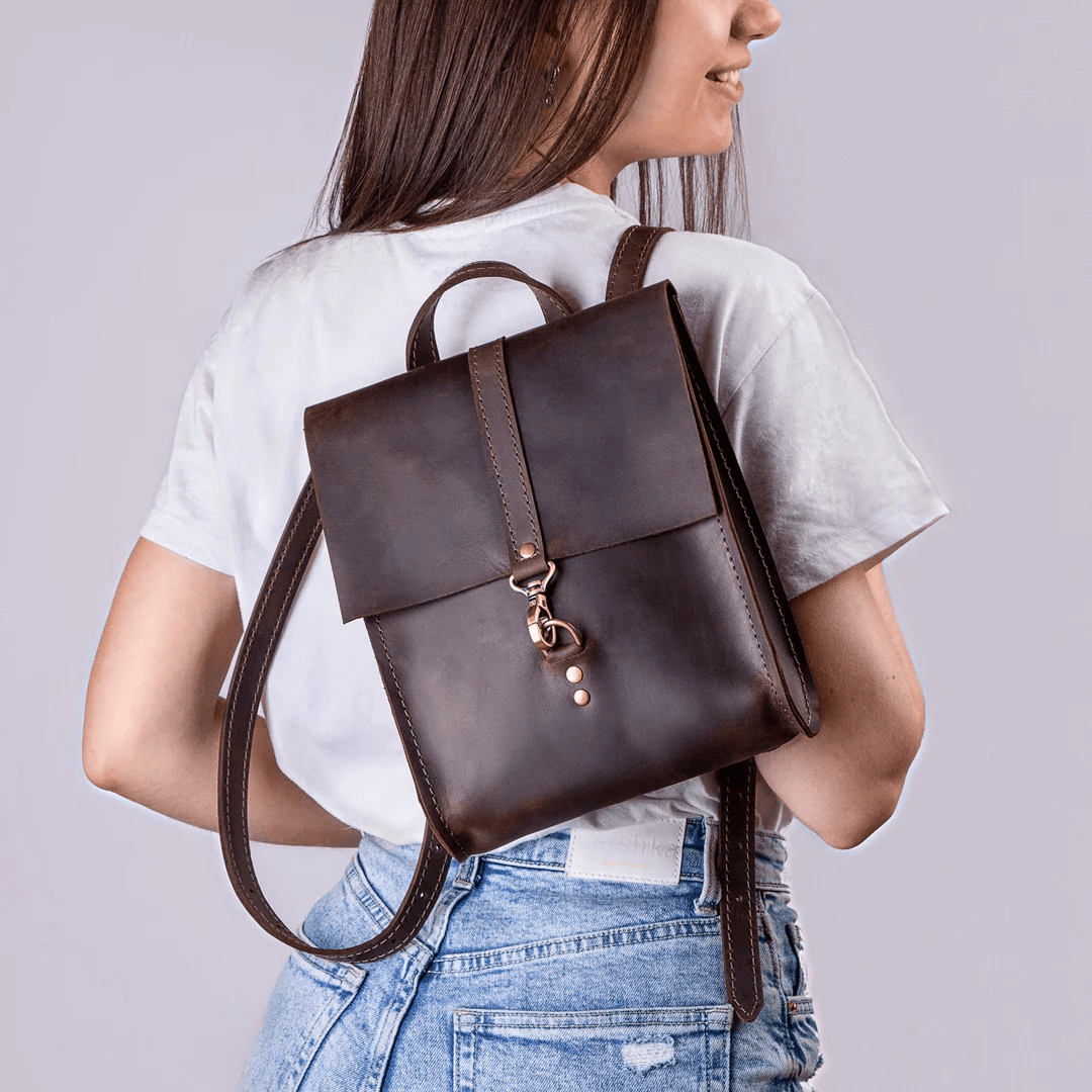 Personalized Top Grain Genuine Leather Backpack Travel Bag - Brown