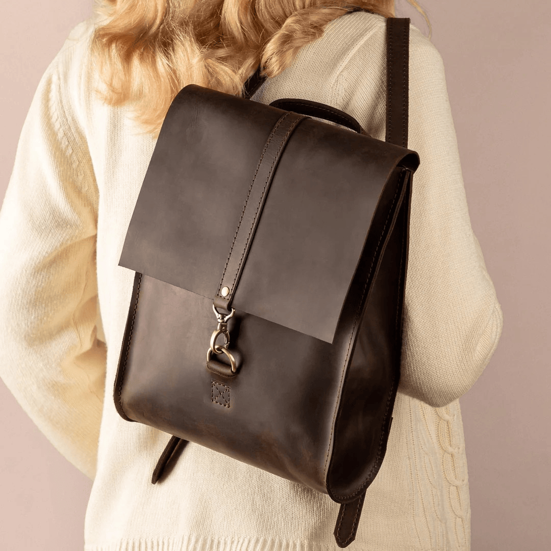 Personalized Top Grain Genuine Leather Backpack Travel Bag - Brown