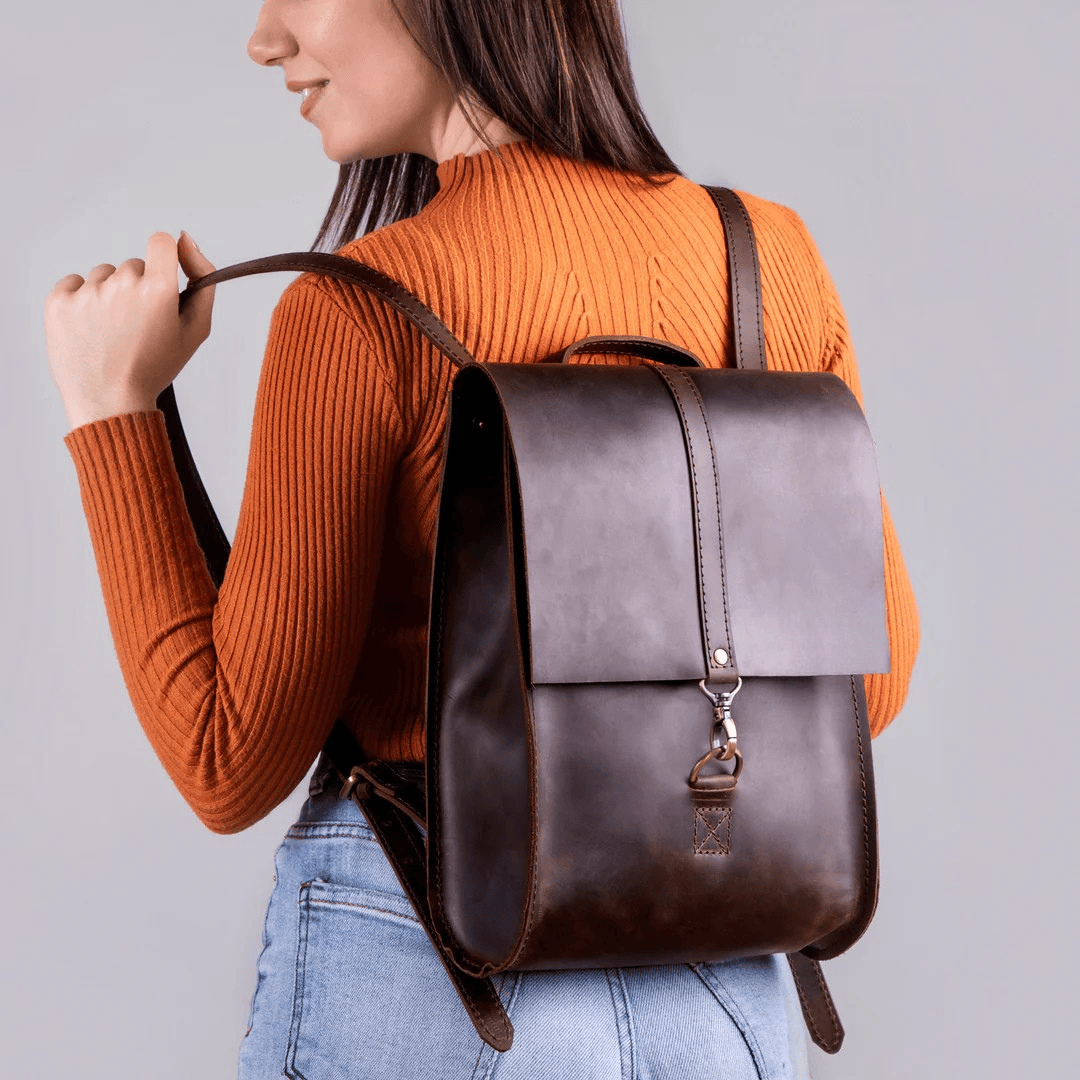 Personalized Top Grain Genuine Leather Backpack Travel Bag - Brown