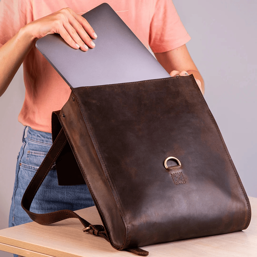 Personalized Top Grain Genuine Leather Backpack Travel Bag - Brown