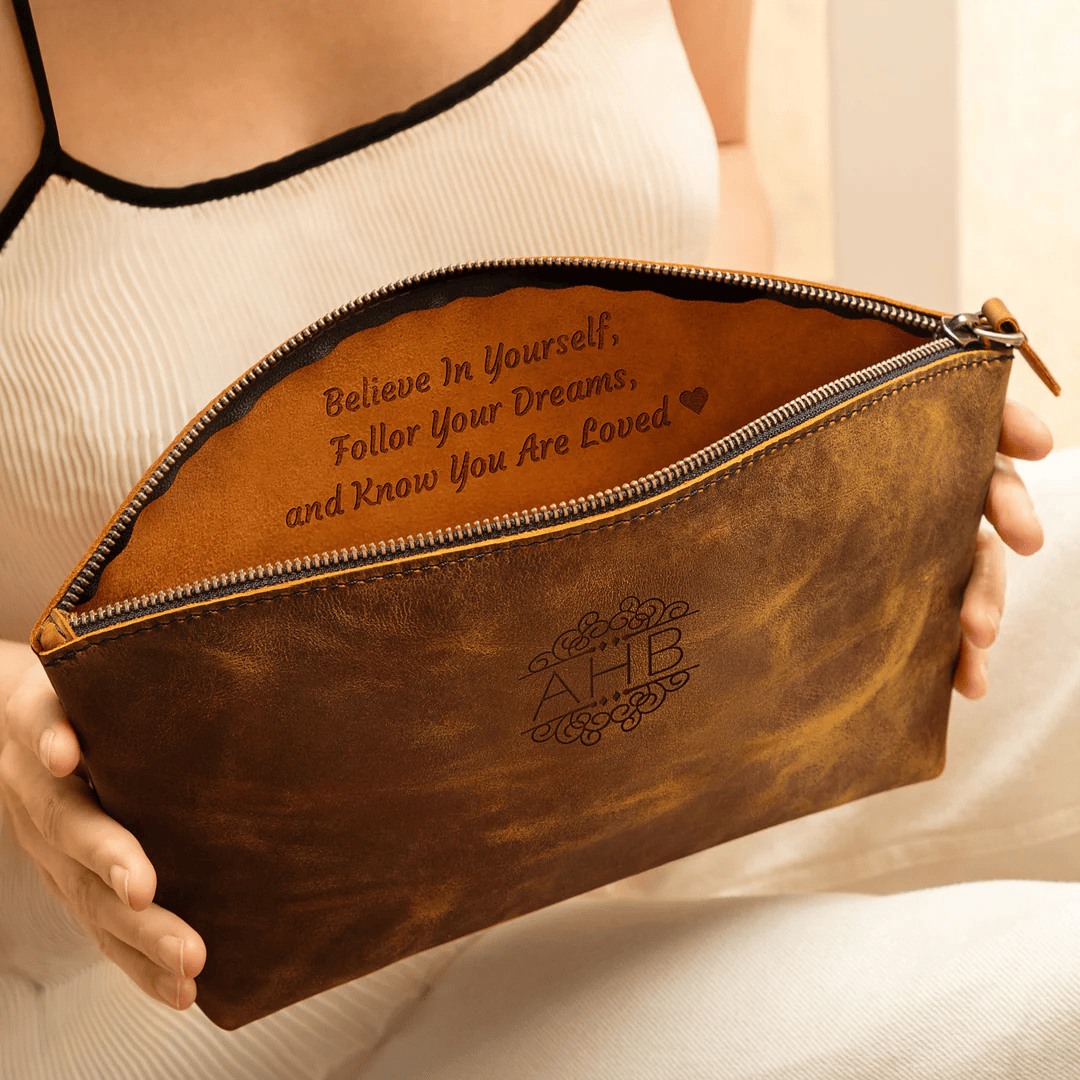 Personalized Leather Toiletry Bag Cosmetic Makeup Organizer - Dakota
