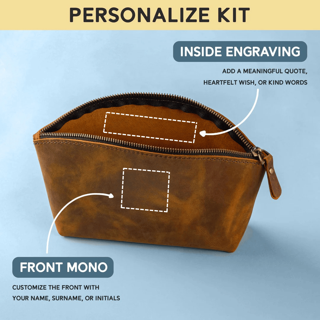 Personalized Leather Toiletry Bag Cosmetic Makeup Organizer - Dakota