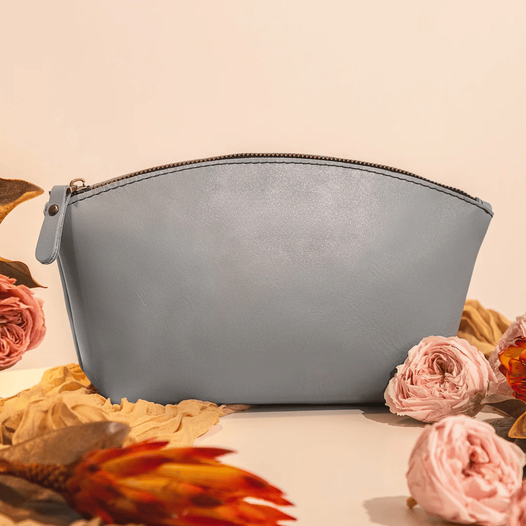 Personalized Leather Toiletry Bag Cosmetic Makeup Organizer - Baby Blue
