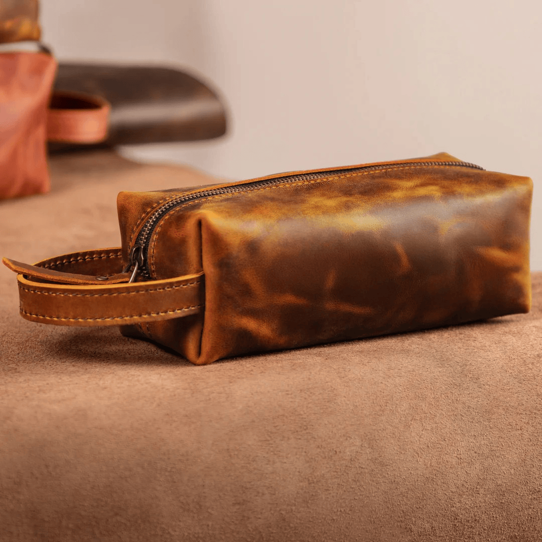Personalized Toiletry Bag Premium Top Grain Leather Dopp Kit - Dakota