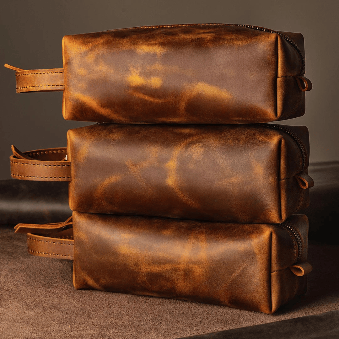Personalized Toiletry Bag Premium Top Grain Leather Dopp Kit - Dakota