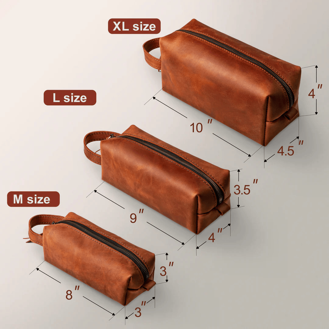 Personalized Toiletry Bag Premium Top Grain Leather Dopp Kit - Brown