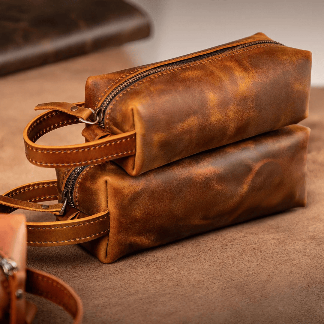 Personalized Toiletry Bag Premium Top Grain Leather Dopp Kit - Dakota