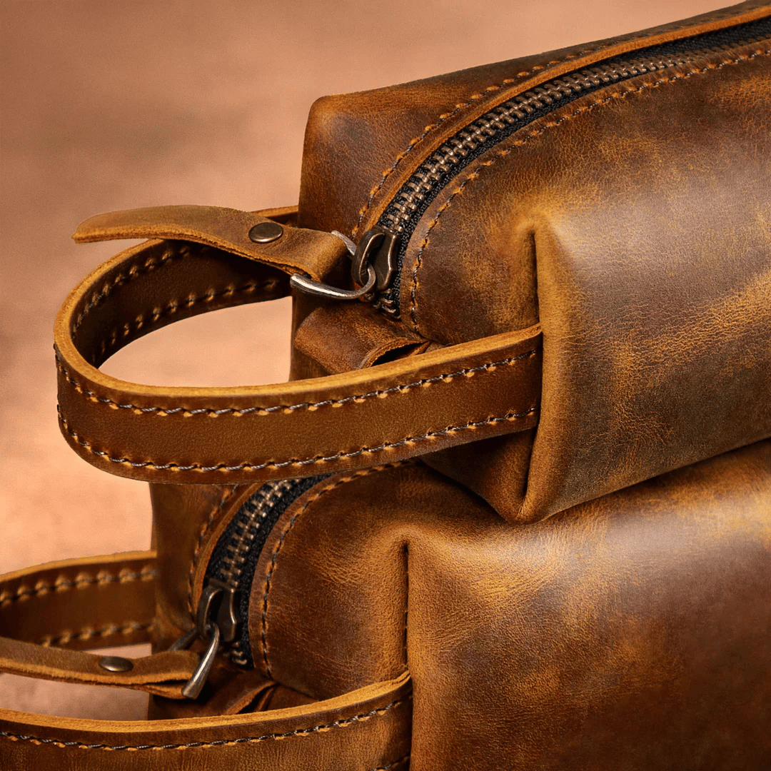 Personalized Toiletry Bag Premium Top Grain Leather Dopp Kit - Dakota