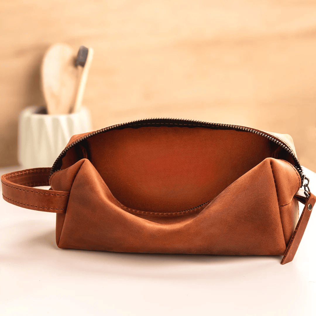 Personalized Toiletry Bag Premium Top Grain Leather Dopp Kit - Copper