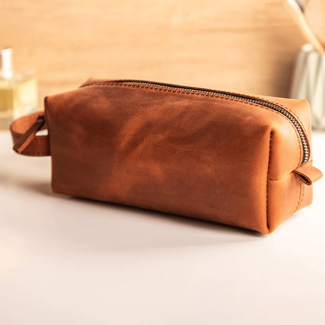 Personalized Toiletry Bag Premium Top Grain Leather Dopp Kit - Copper