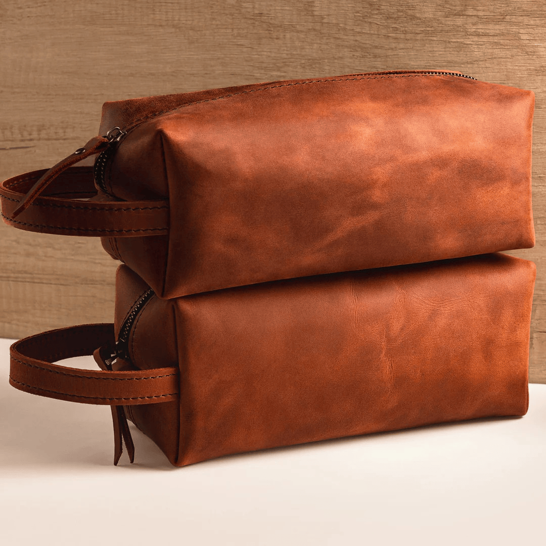 Personalized Toiletry Bag Premium Top Grain Leather Dopp Kit - Copper