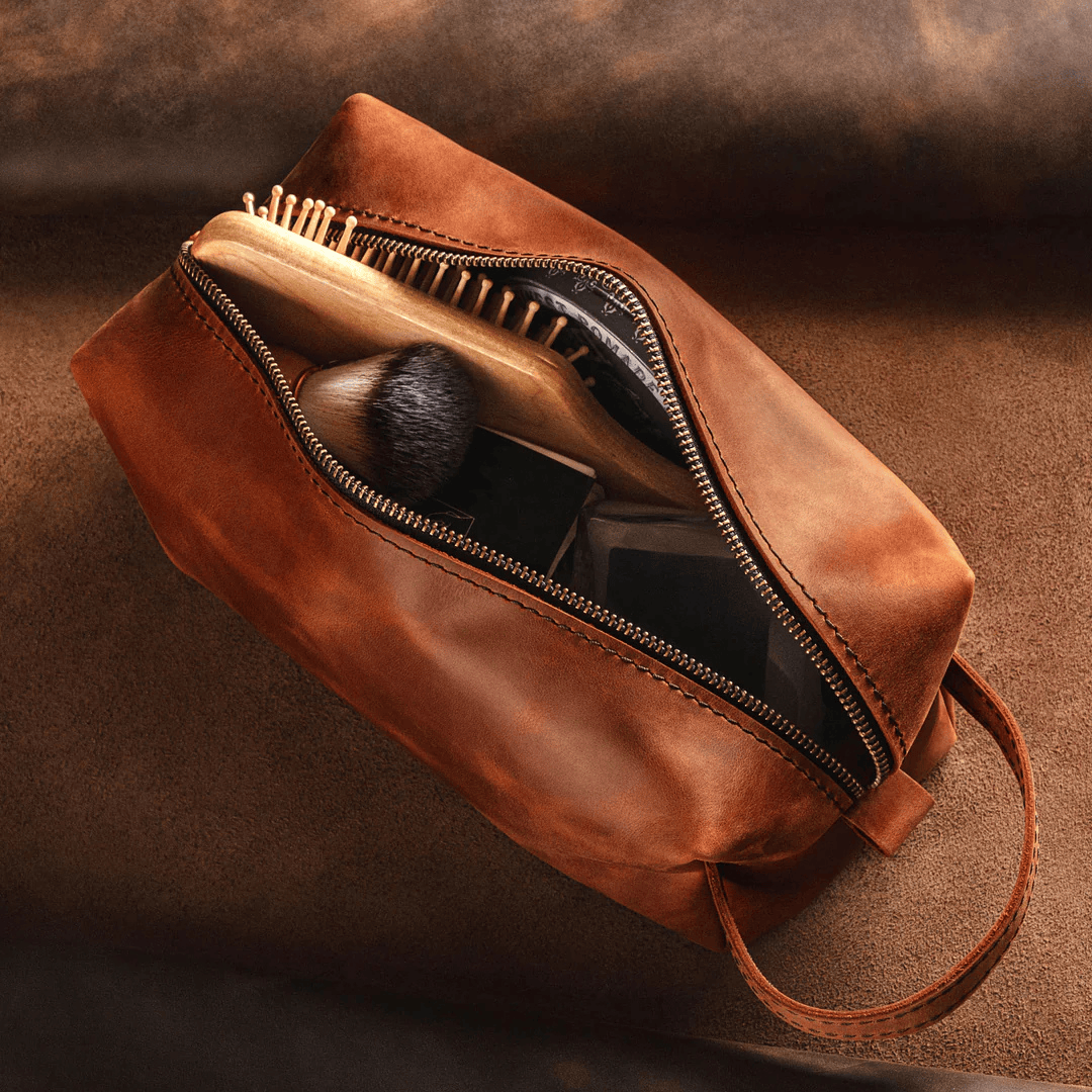 Personalized Toiletry Bag Premium Top Grain Leather Dopp Kit - Copper