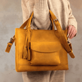 Personalized Leather Custom Work Laptop Tote Bag - Camel