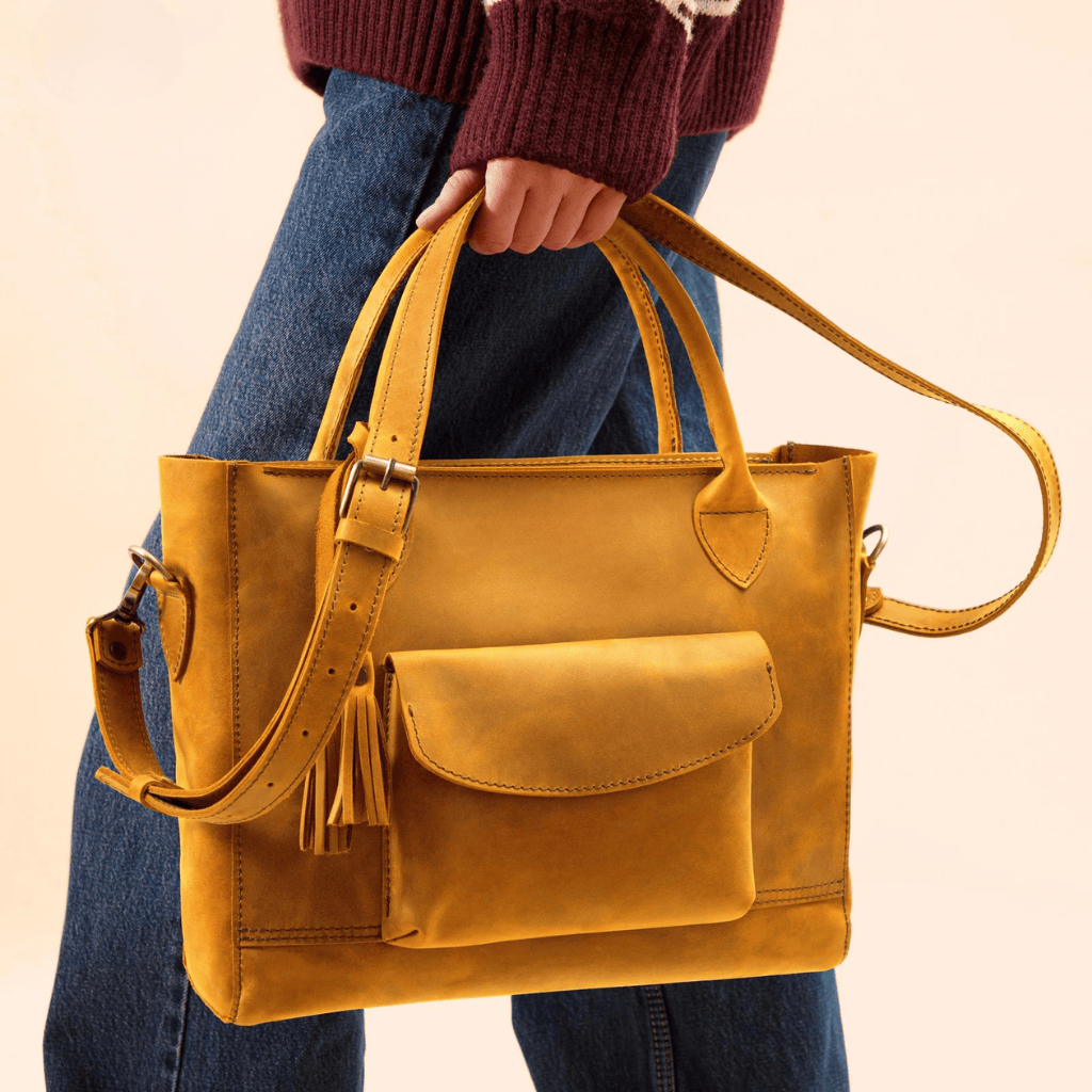 Personalized Leather Custom Work Laptop Tote Bag - Camel
