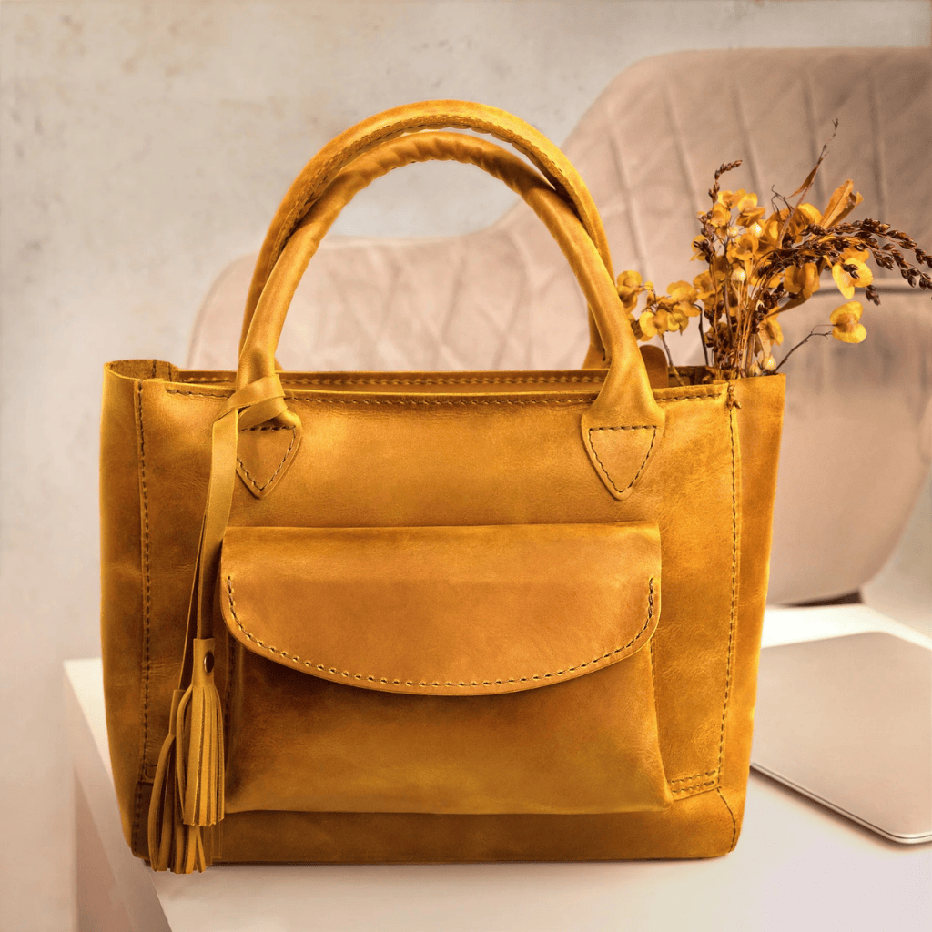 Personalized Leather Custom Work Laptop Tote Bag - Camel
