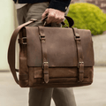 Personalized Full Grain Leather Bag Briefcase Crossbody - Brown